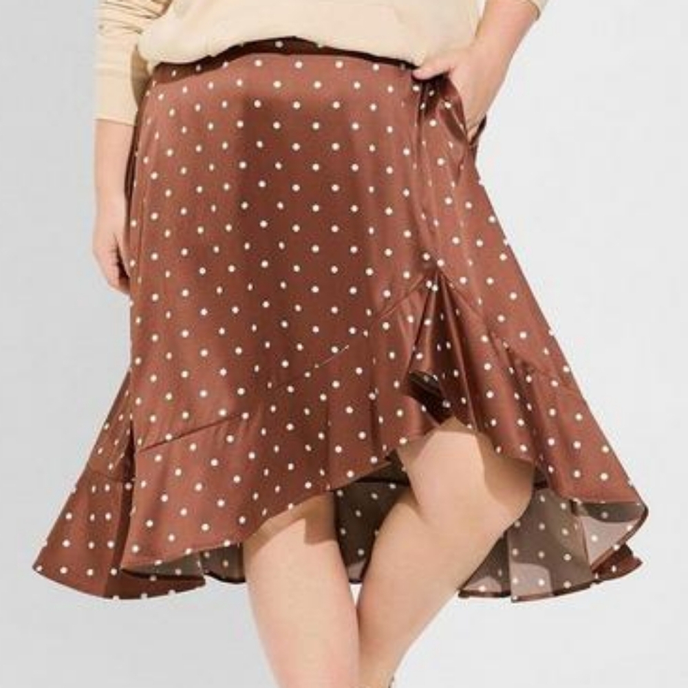 NWT Torrid Midi Stretch Satin Hi-Low Ruffle Skirt